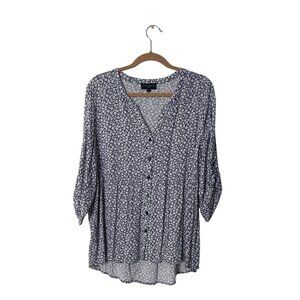 Cynthia Rowley Womens Floral Button-Down Blouse 3/4 Sleeves 1X Size 100% Rayon